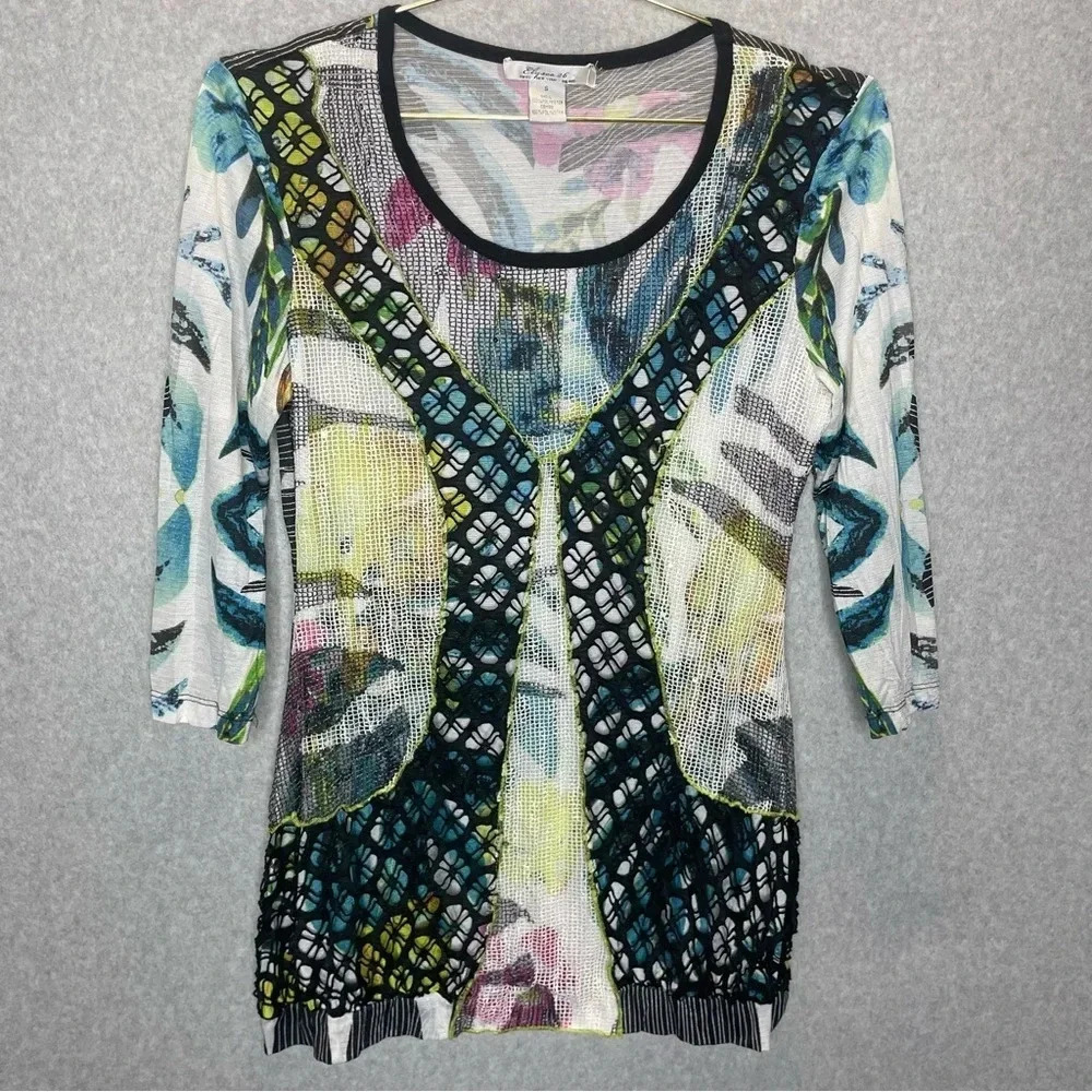 Elysee 26 Y2K Art to Wear Abstract Floral Tunic Top